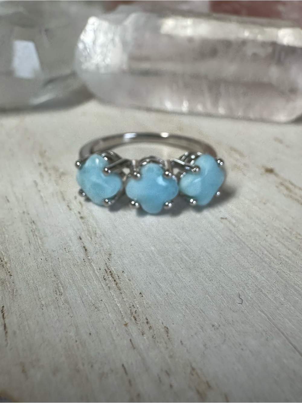Larimar Clover Trio Sterling Silver Bezel Set Gemstone Ring - Size 8